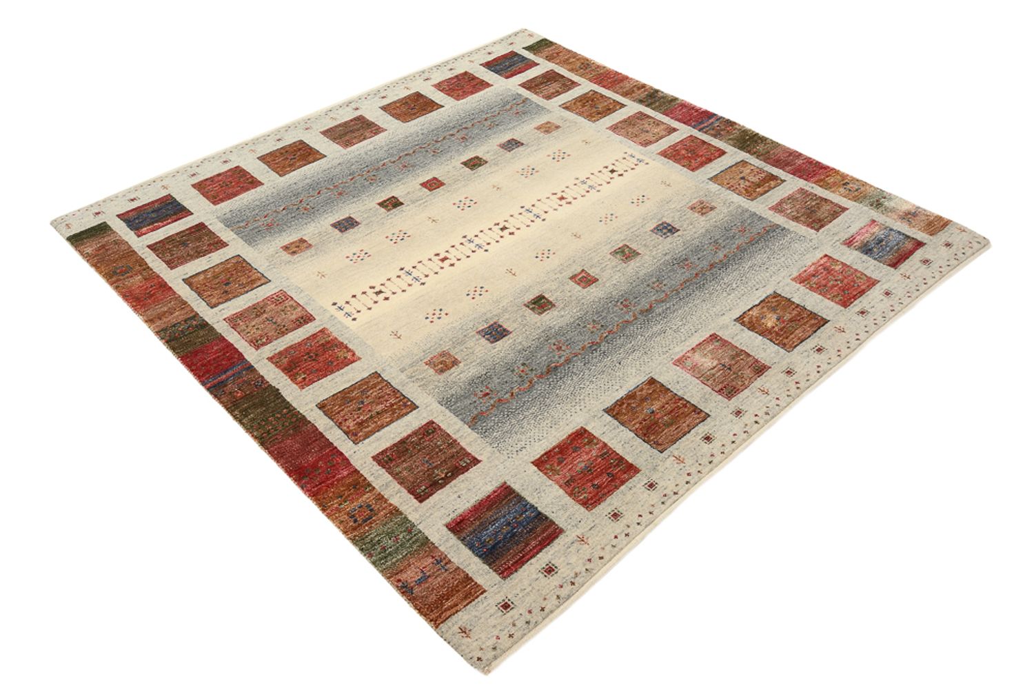 Gabbeh-tæppe - Loribaft Indus firkantet  - 156 x 156 cm - mørk beige