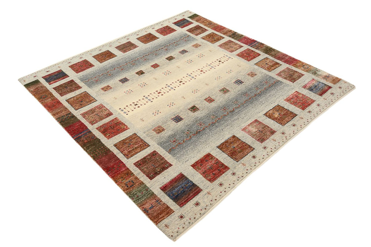 Gabbeh-tæppe - Loribaft Indus firkantet  - 156 x 156 cm - mørk beige