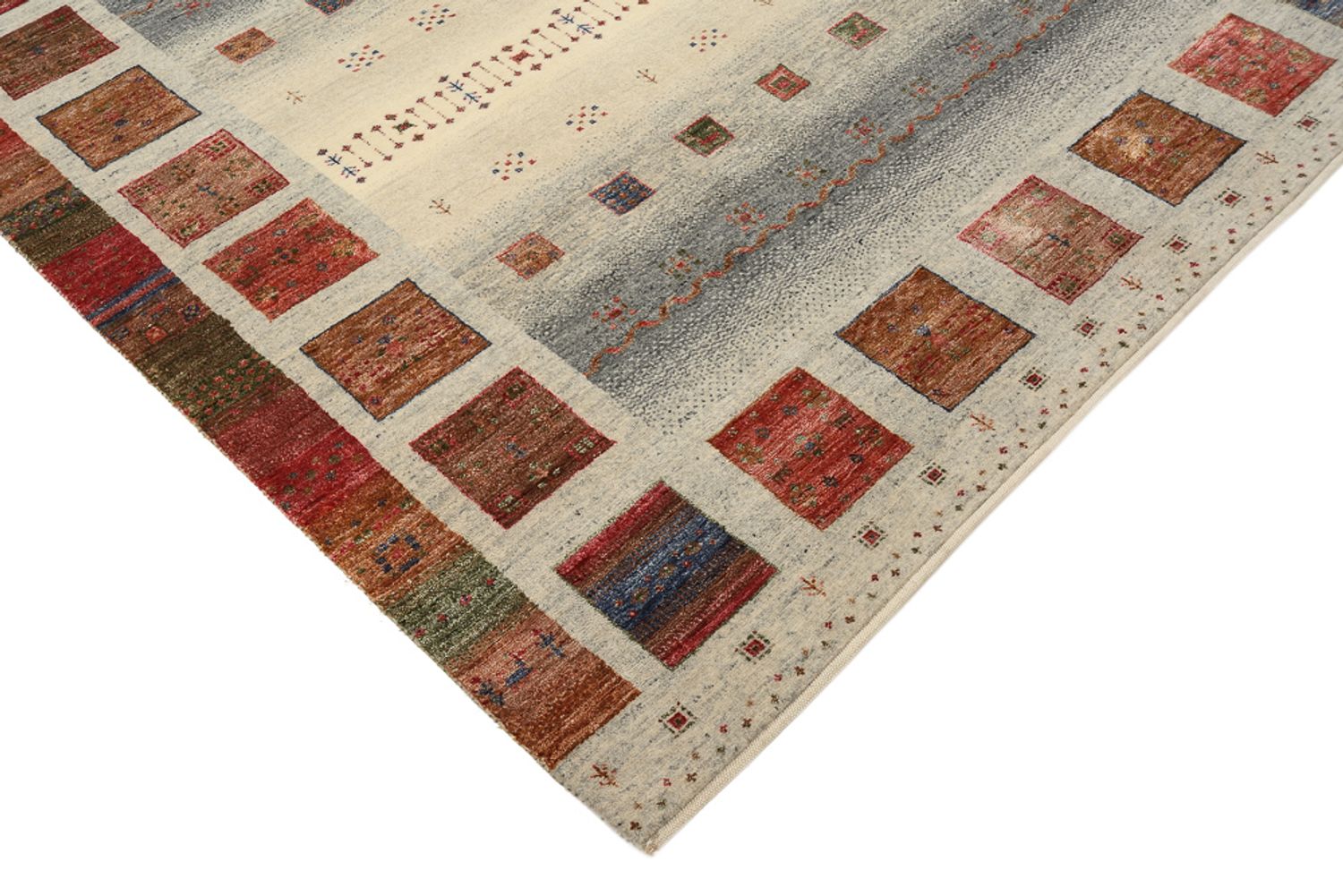 Gabbeh-tæppe - Loribaft Indus firkantet  - 156 x 156 cm - mørk beige