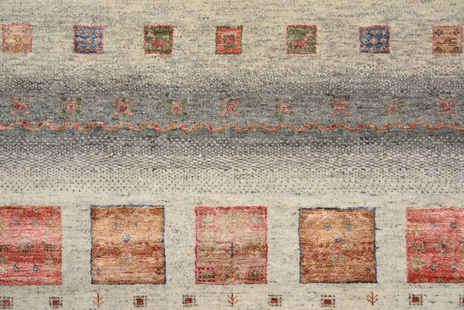Gabbeh-tæppe - Loribaft Indus firkantet  - 156 x 156 cm - mørk beige