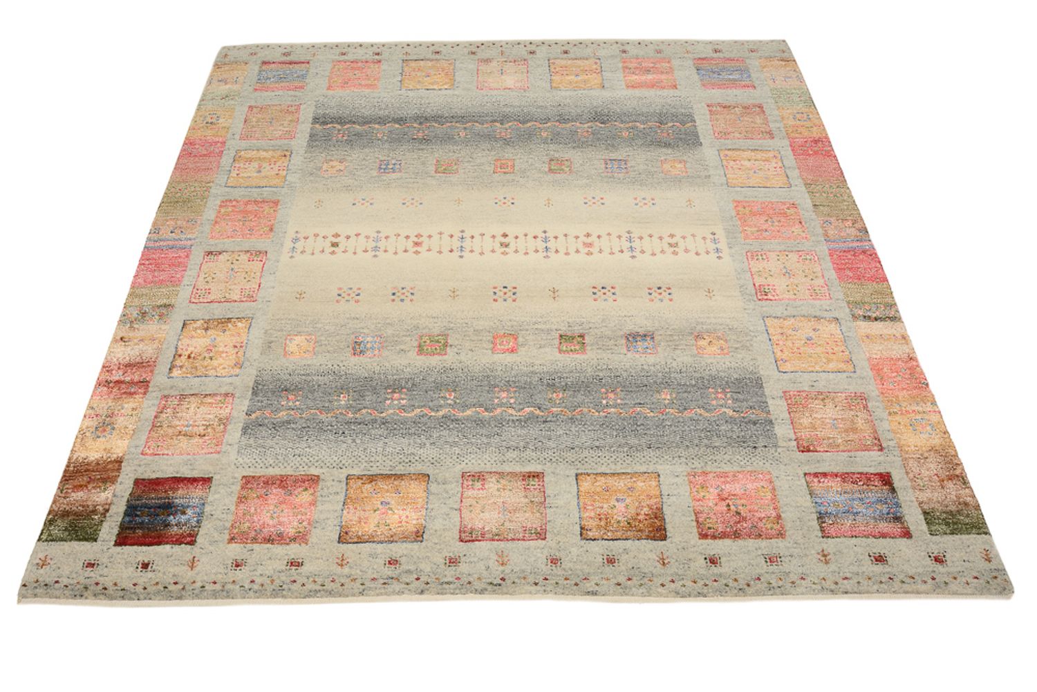 Gabbeh-tæppe - Loribaft Indus firkantet  - 156 x 156 cm - mørk beige