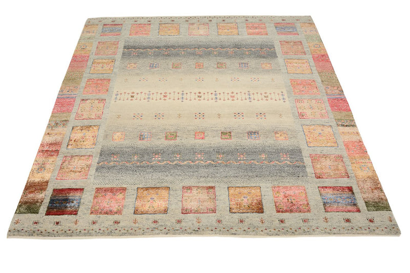 Gabbeh-tæppe - Loribaft Indus firkantet  - 156 x 156 cm - mørk beige