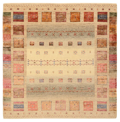 Gabbeh-tæppe - Loribaft Indus firkantet  - 155 x 153 cm - mørk beige