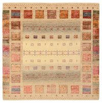 Gabbeh-tæppe - Loribaft Indus firkantet  - 155 x 153 cm - mørk beige