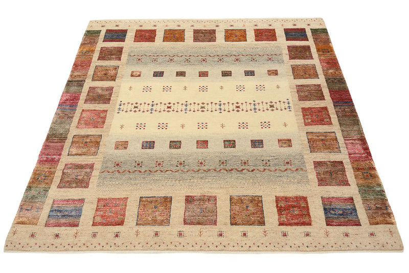 Gabbeh-tæppe - Loribaft Indus firkantet  - 155 x 153 cm - mørk beige