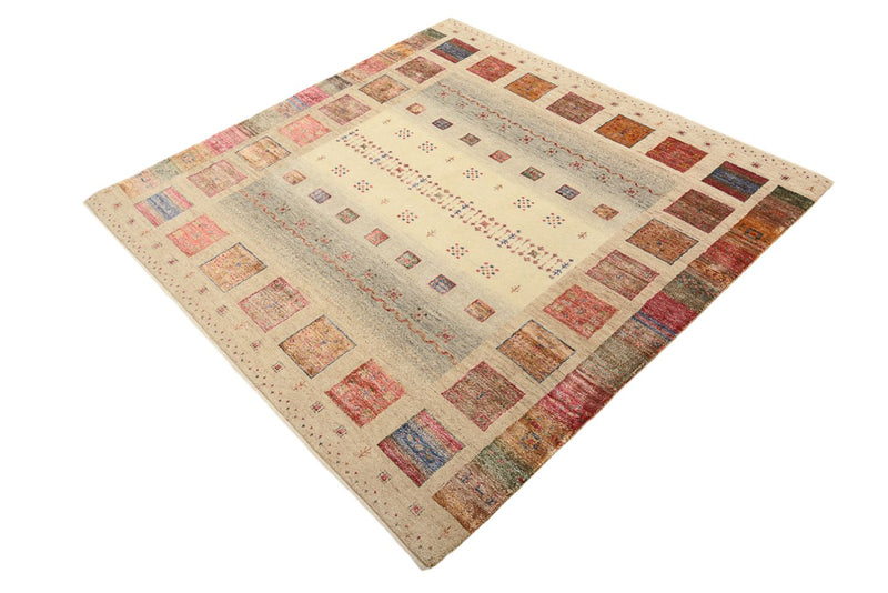 Gabbeh-tæppe - Loribaft Indus firkantet  - 155 x 153 cm - mørk beige