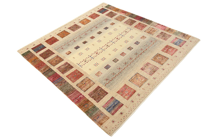 Gabbeh-tæppe - Loribaft Indus firkantet  - 155 x 153 cm - mørk beige