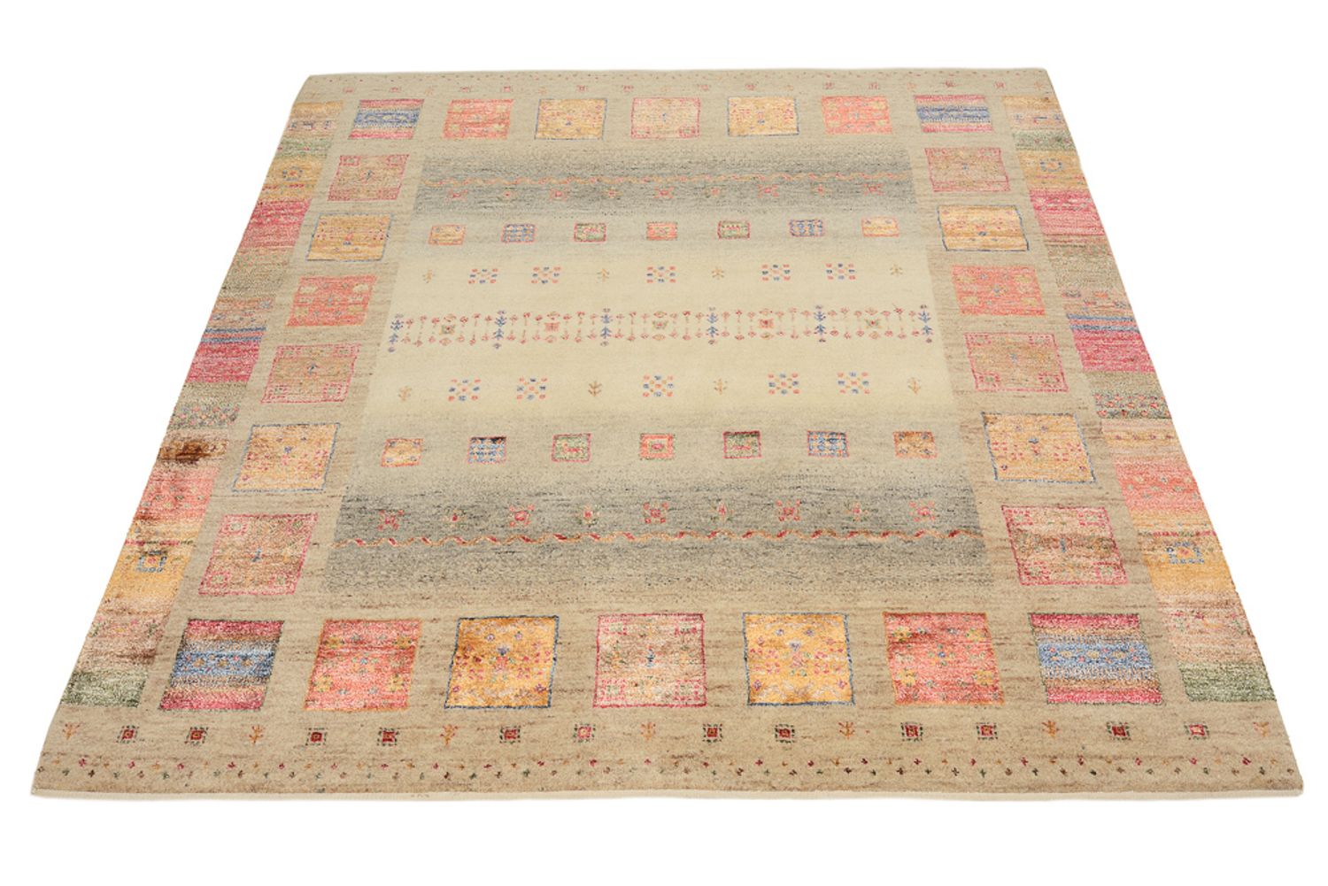 Gabbeh-tæppe - Loribaft Indus firkantet  - 155 x 153 cm - mørk beige