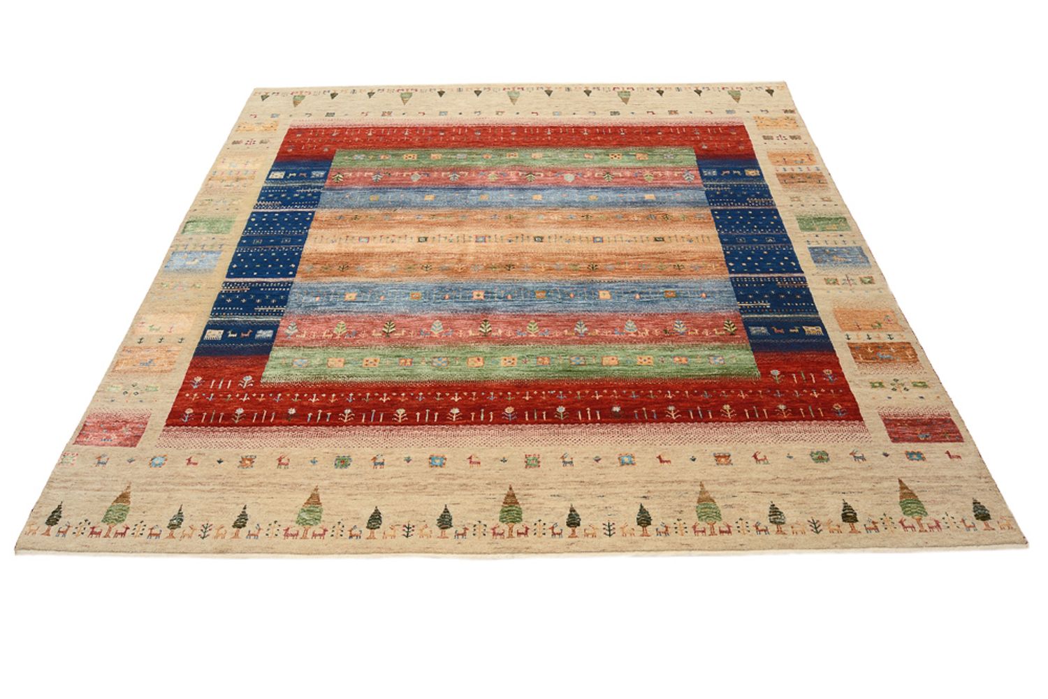 Gabbeh-tæppe - Loribaft Indus firkantet  - 203 x 203 cm - flerfarvet