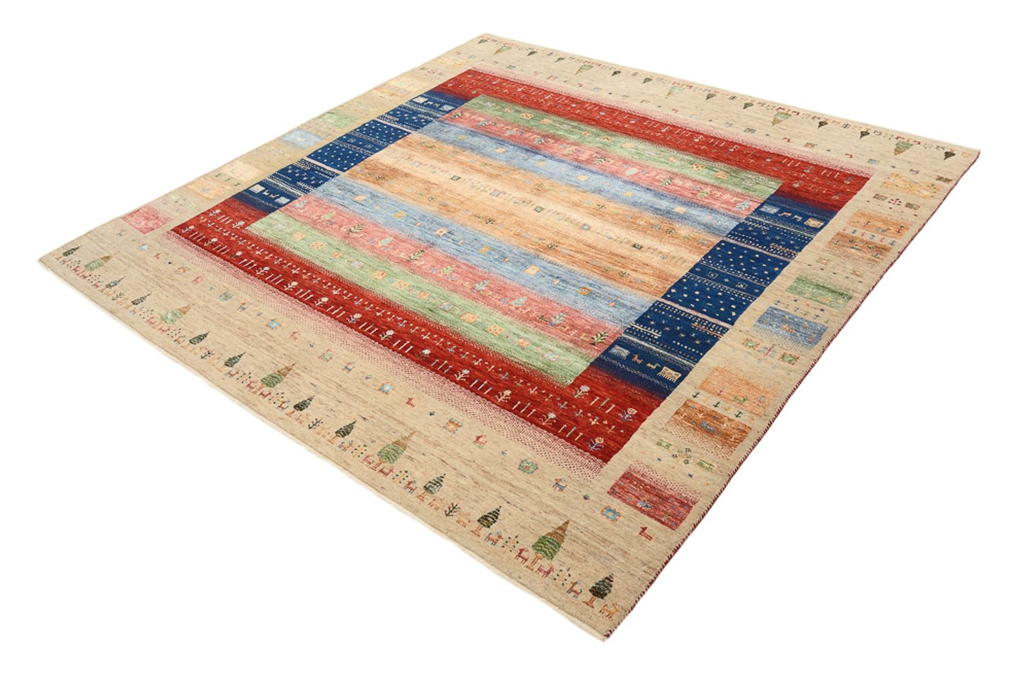 Gabbeh-tæppe - Loribaft Indus firkantet  - 203 x 203 cm - flerfarvet