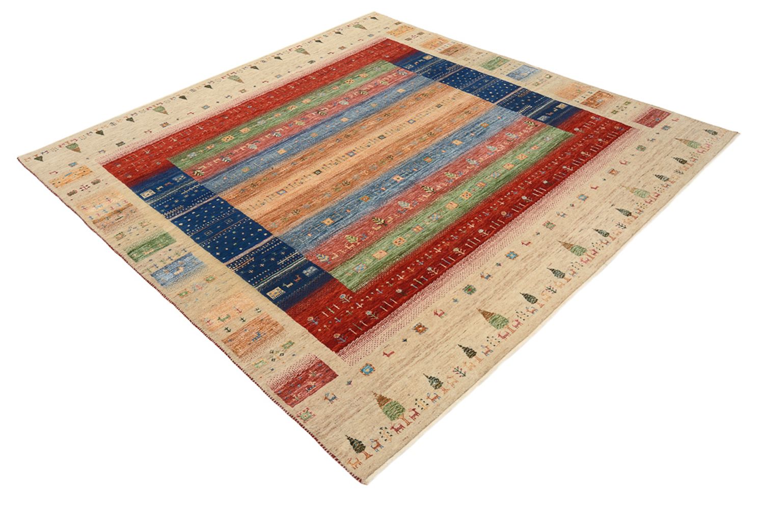 Gabbeh-tæppe - Loribaft Indus firkantet  - 203 x 203 cm - flerfarvet