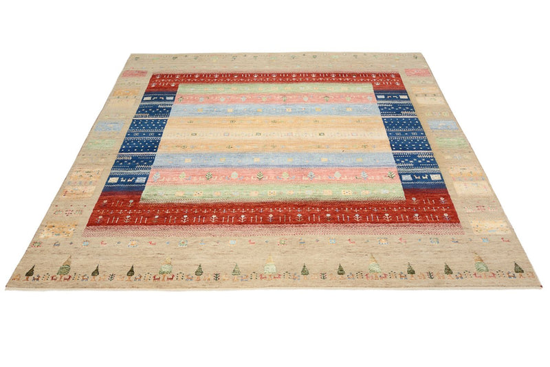 Gabbeh-tæppe - Loribaft Indus firkantet  - 203 x 203 cm - flerfarvet