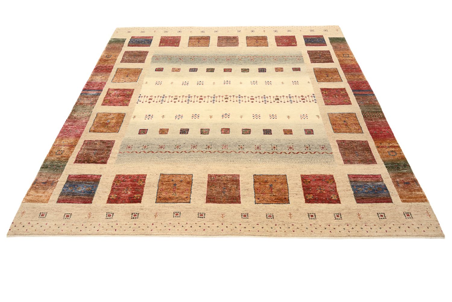 Gabbeh-tæppe - Loribaft Indus firkantet  - 206 x 204 cm - mørk beige