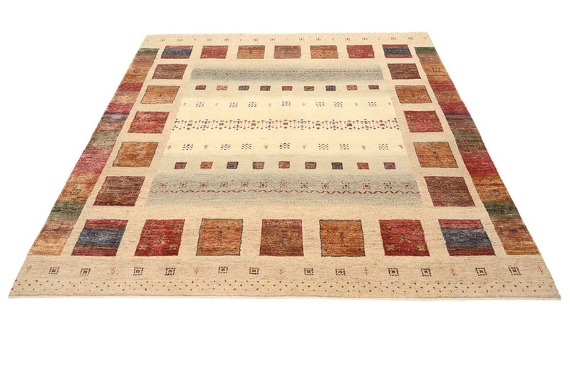 Gabbeh-tæppe - Loribaft Indus firkantet  - 206 x 204 cm - mørk beige
