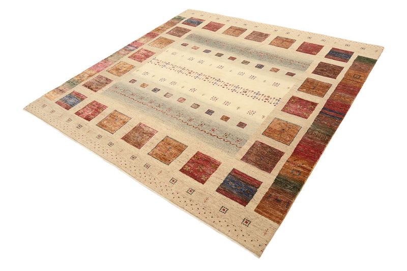 Gabbeh-tæppe - Loribaft Indus firkantet  - 206 x 204 cm - mørk beige