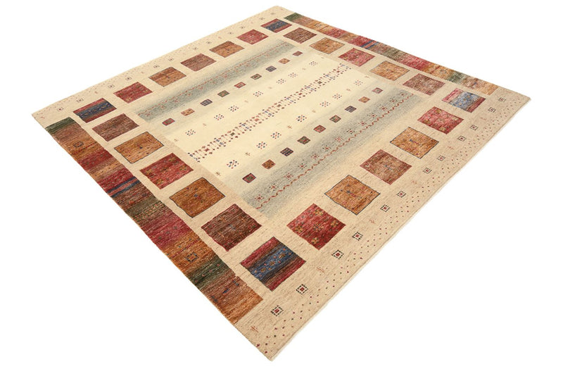 Gabbeh-tæppe - Loribaft Indus firkantet  - 206 x 204 cm - mørk beige