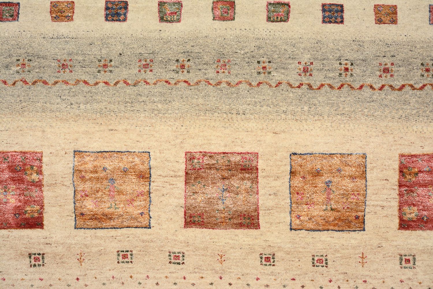 Gabbeh-tæppe - Loribaft Indus firkantet  - 206 x 204 cm - mørk beige
