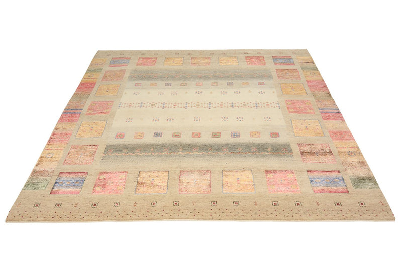 Gabbeh-tæppe - Loribaft Indus firkantet  - 206 x 204 cm - mørk beige