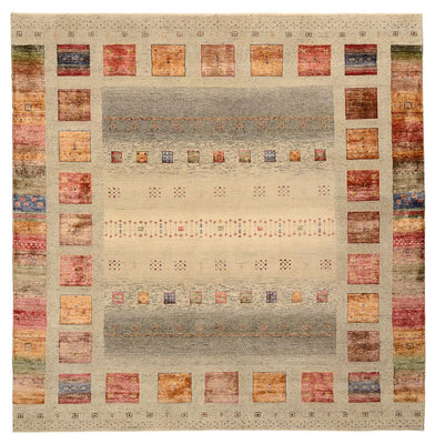Gabbeh-tæppe - Loribaft Indus firkantet  - 249 x 248 cm - mørk beige