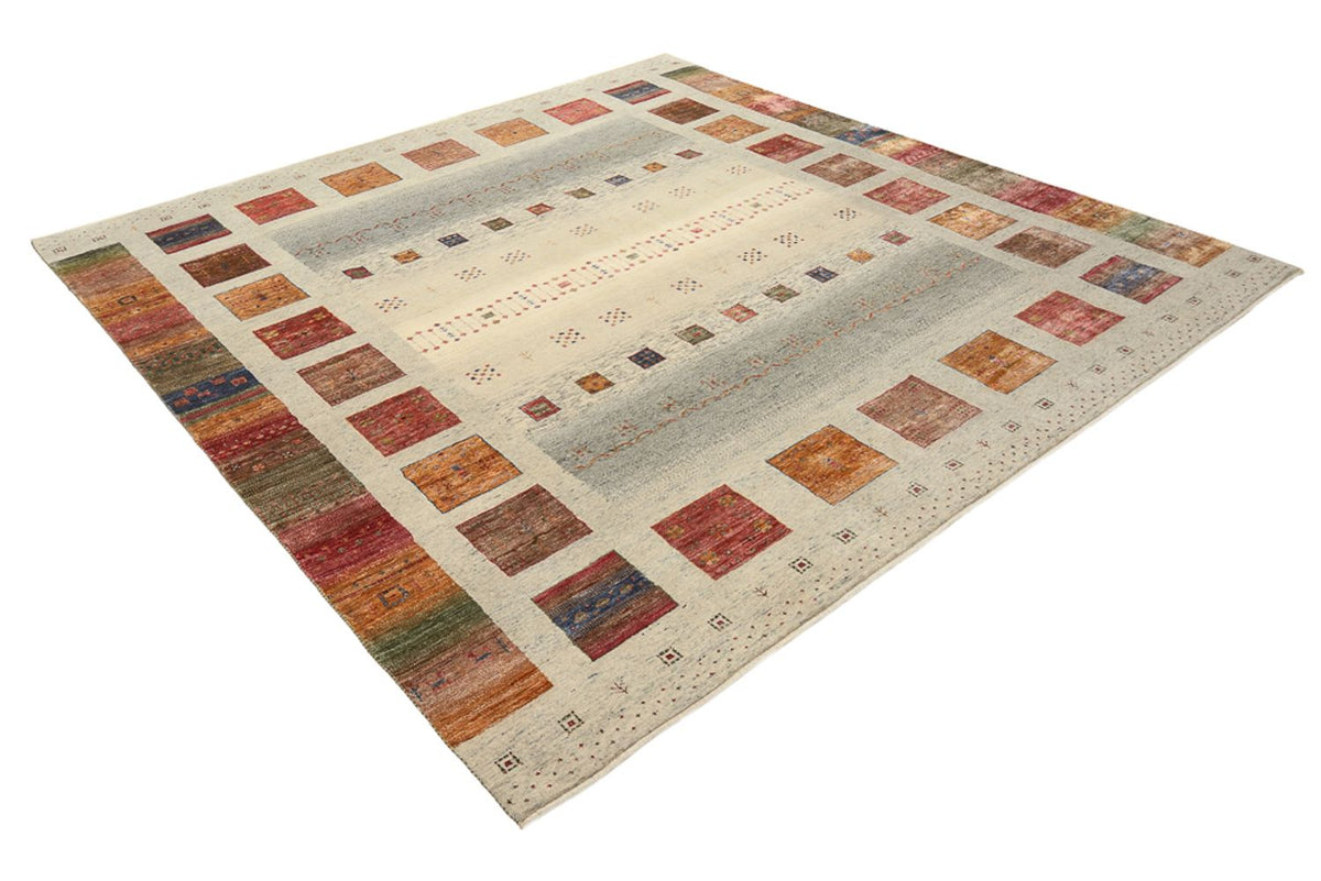 Gabbeh-tæppe - Loribaft Indus firkantet  - 249 x 248 cm - mørk beige