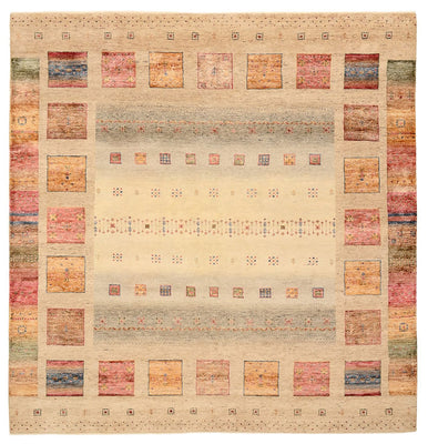 Gabbeh-tæppe - Loribaft Indus firkantet  - 204 x 202 cm - lys beige