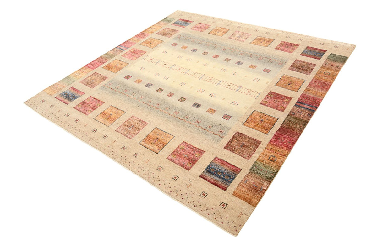 Gabbeh-tæppe - Loribaft Indus firkantet  - 204 x 202 cm - lys beige