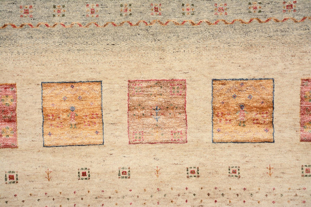 Gabbeh-tæppe - Loribaft Indus firkantet  - 204 x 202 cm - lys beige