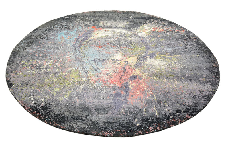 Designer tæppe rundt  - 185 x 183 cm - flerfarvet