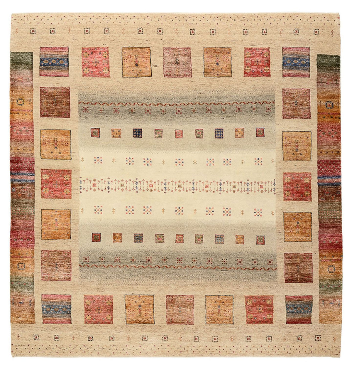 Gabbeh-tæppe - Loribaft Indus firkantet  - 205 x 203 cm - flerfarvet