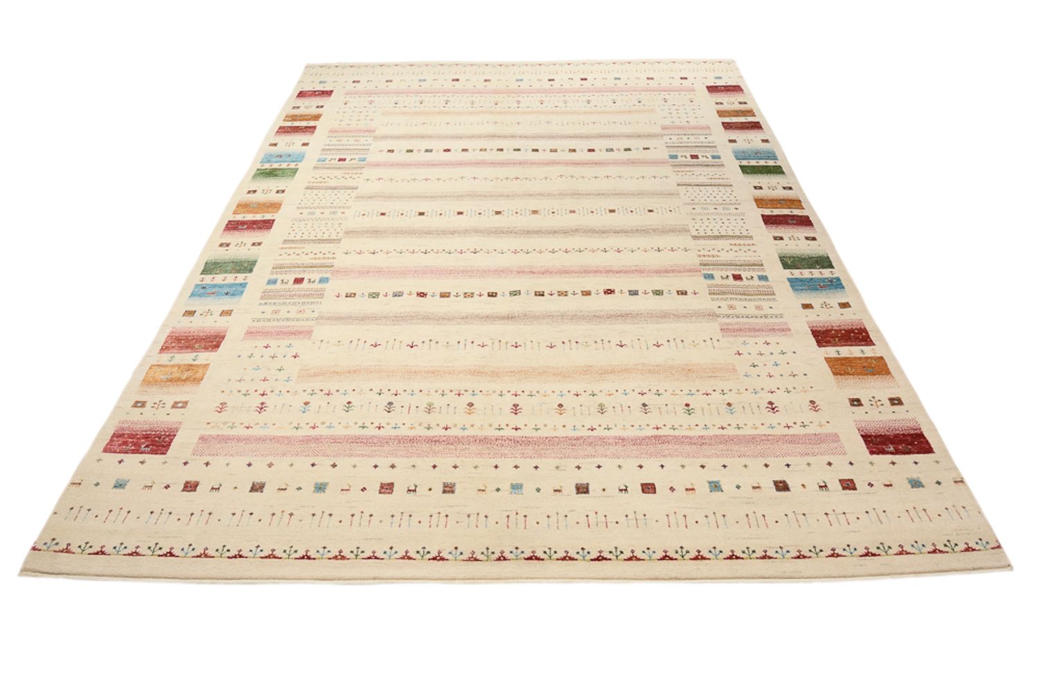 Gabbeh-tæppe - Loribaft Indus - 356 x 251 cm - lys beige