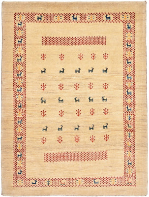 Gabbeh Tæppe - Loribaft Persisk - 113 x 84 cm - beige