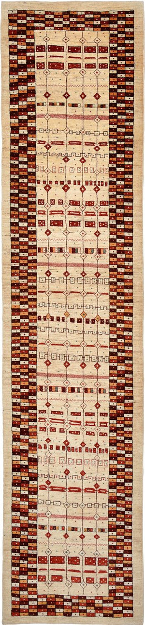Løber Gabbeh Tæppe - Loribaft Persisk - 391 x 88 cm - flerfarvet