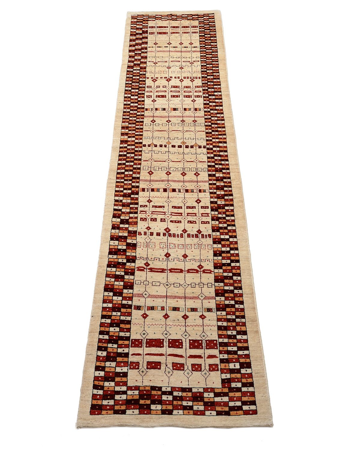 Løber Gabbeh Tæppe - Loribaft Persisk - 391 x 88 cm - flerfarvet
