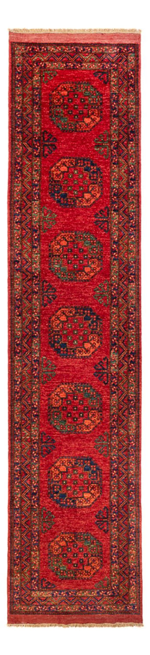Løber Afghansk tæppe - 368 x 85 cm - rød