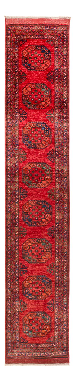 Løber Afghansk tæppe - 395 x 75 cm - rød