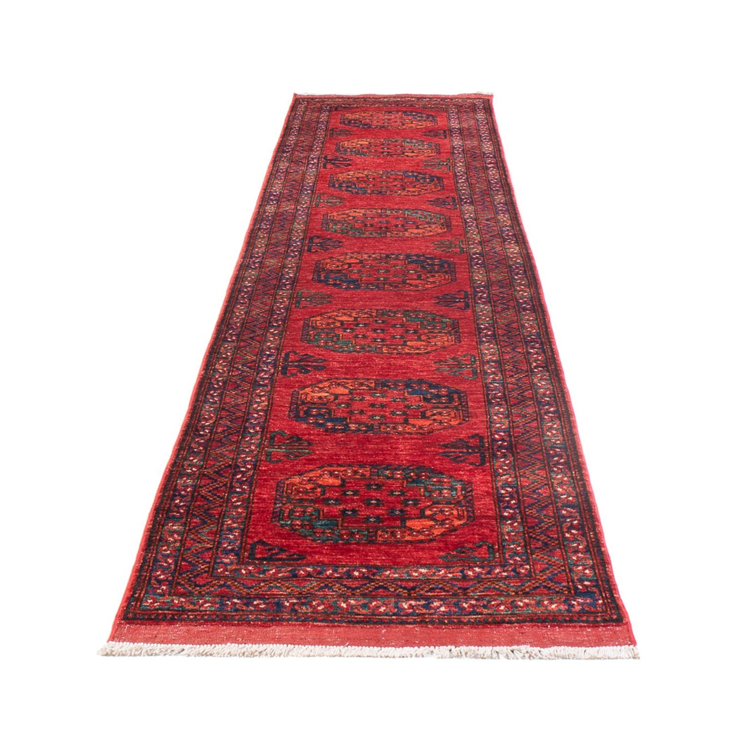 Løber Afghansk tæppe - 395 x 75 cm - rød