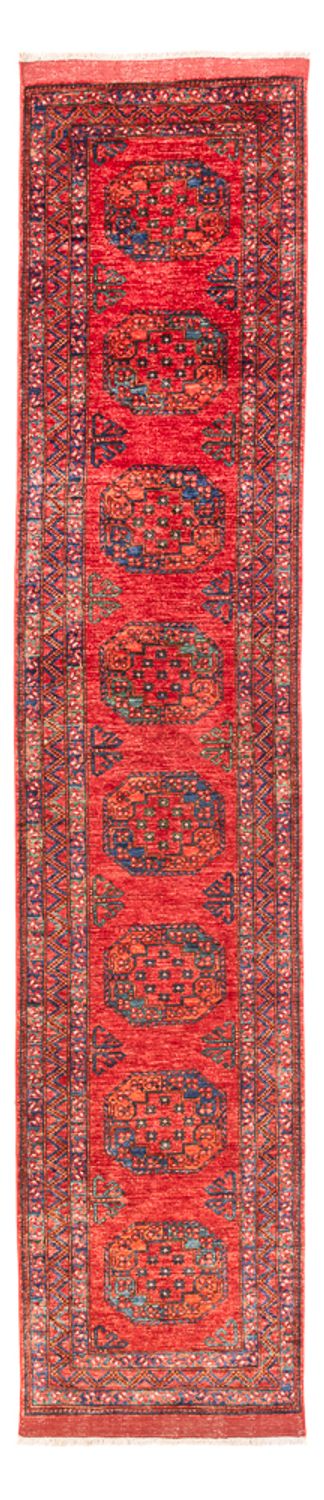 Løber Afghansk tæppe - 390 x 82 cm - rød