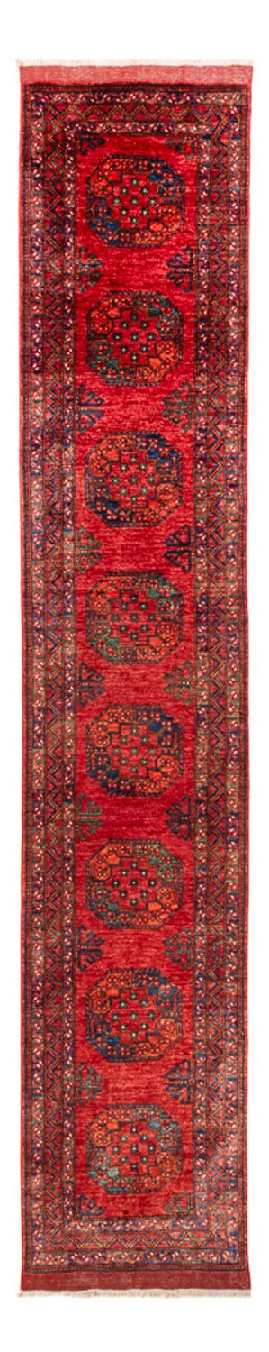 Løber Afghansk tæppe - 395 x 76 cm - rød