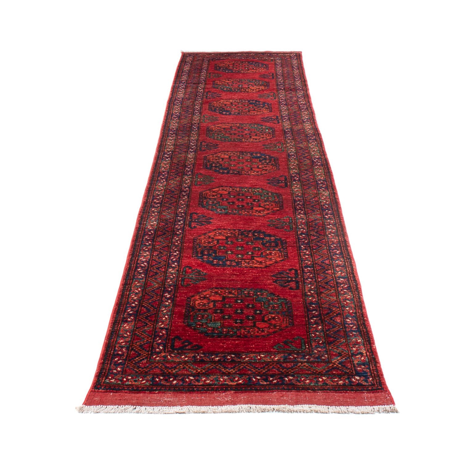 Løber Afghansk tæppe - 395 x 76 cm - rød