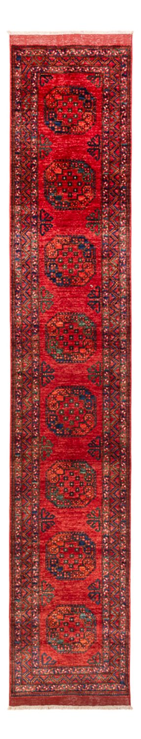 Løber Afghansk tæppe - 395 x 77 cm - rød