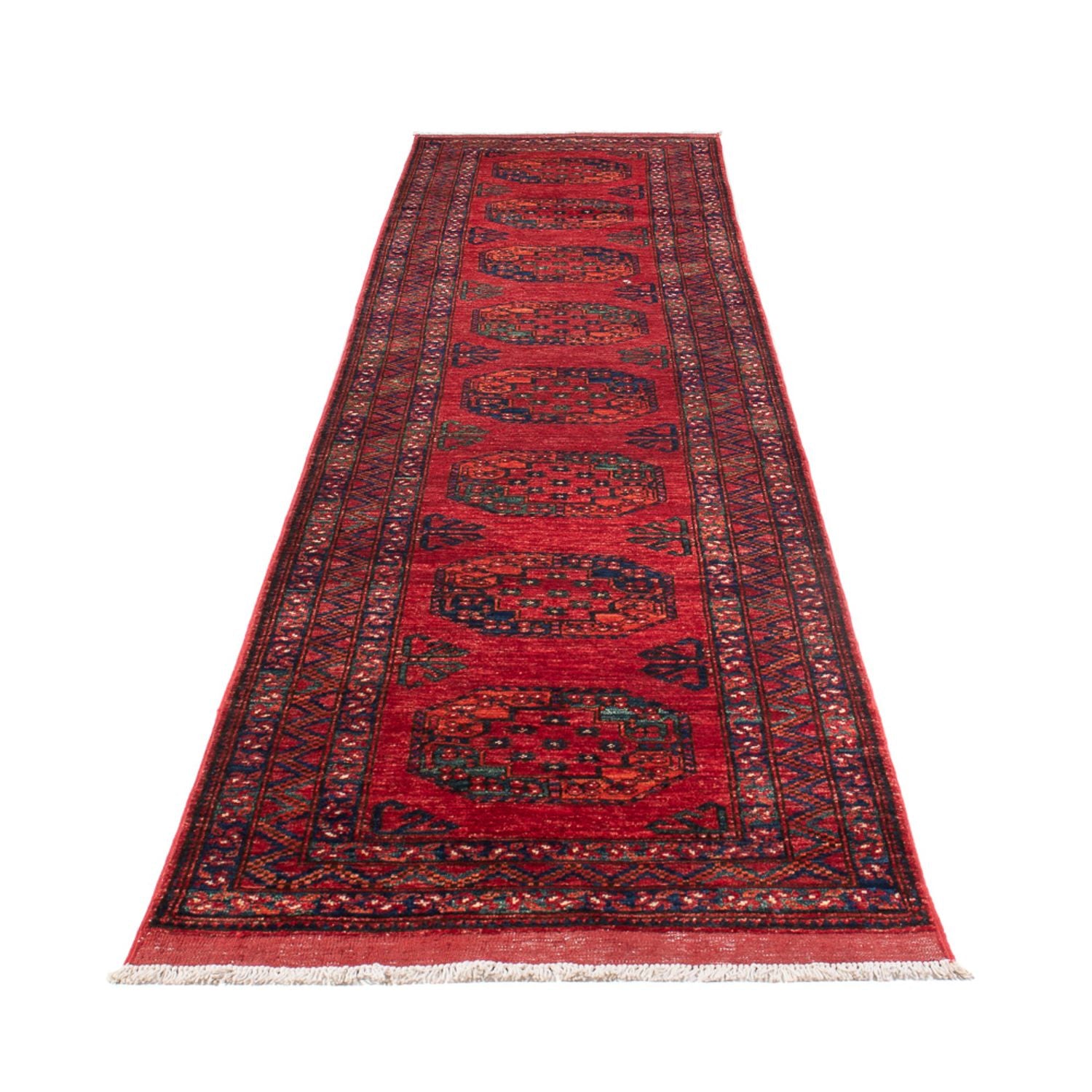 Løber Afghansk tæppe - 395 x 77 cm - rød