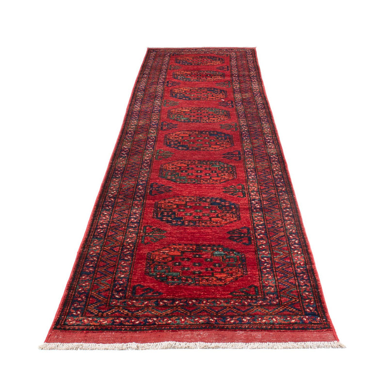 Løber Afghansk tæppe - 395 x 77 cm - rød