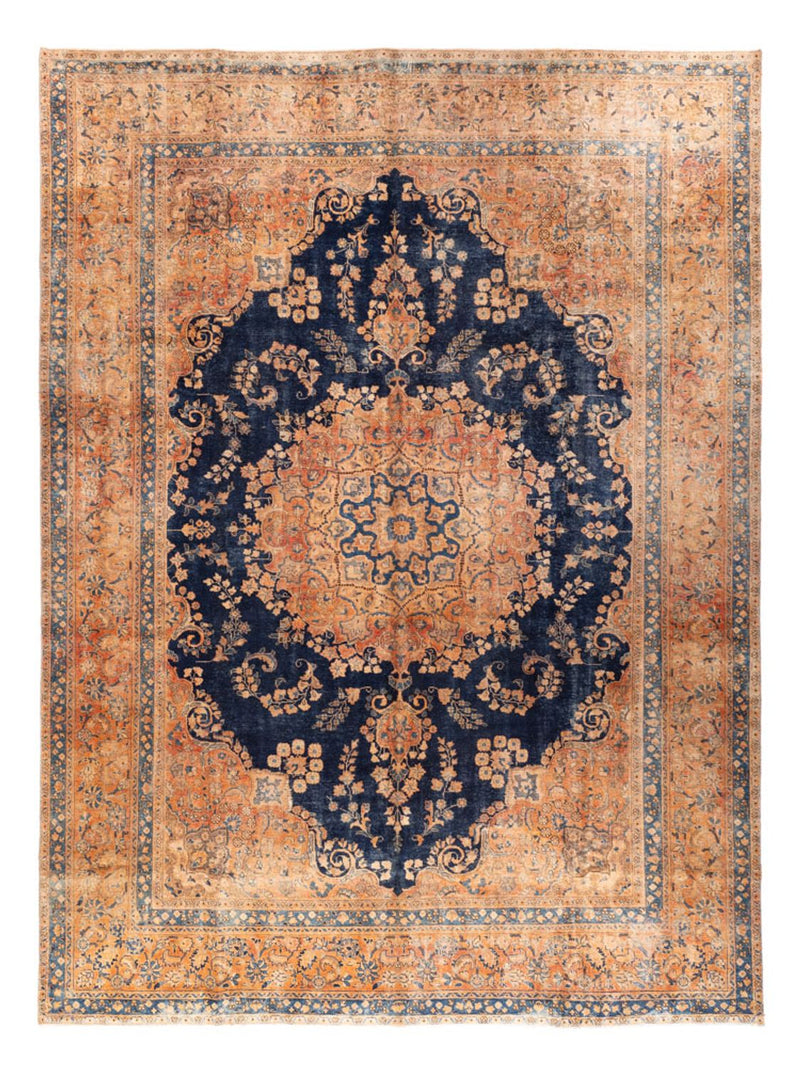 Vintage tæppe - 387 x 286 cm - mørkeblå