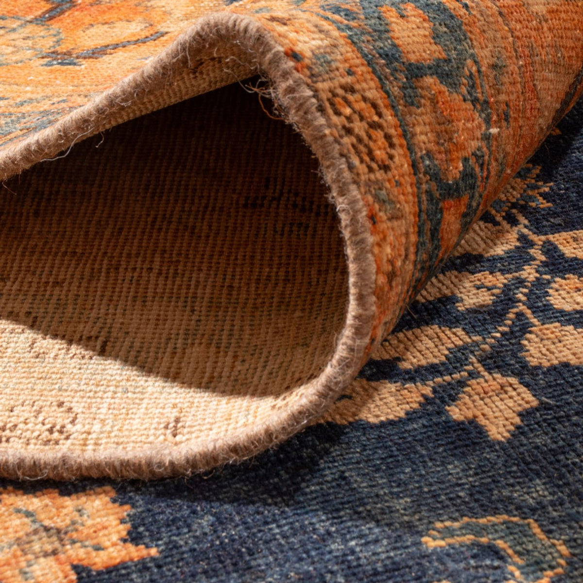 Vintage tæppe - 387 x 286 cm - mørkeblå