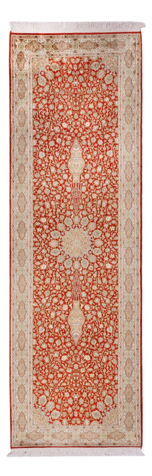 Løber Silketæppe - Kashmir Silk - 251 x 79 cm - rød