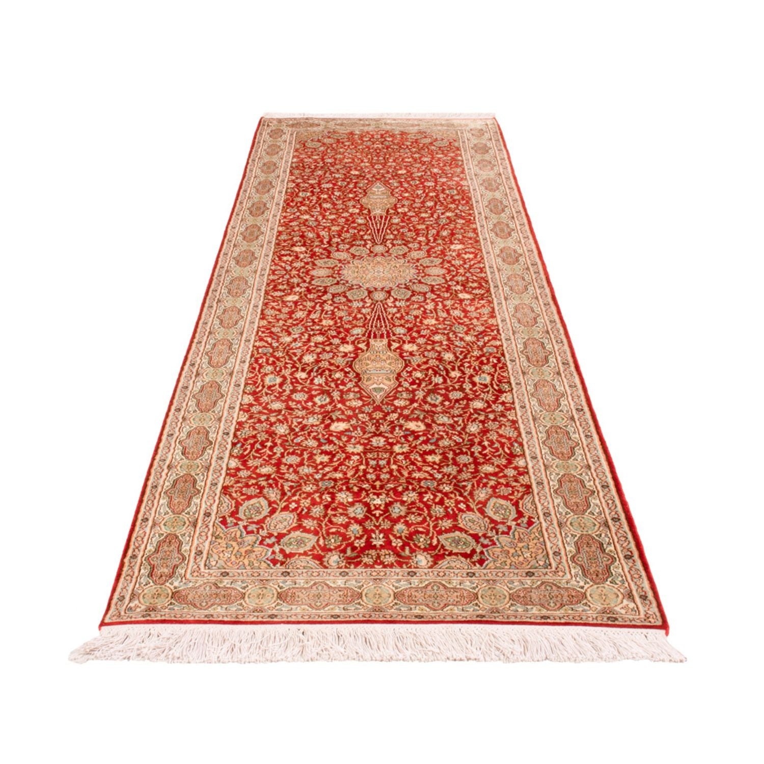 Løber Silketæppe - Kashmir Silk - 251 x 79 cm - rød