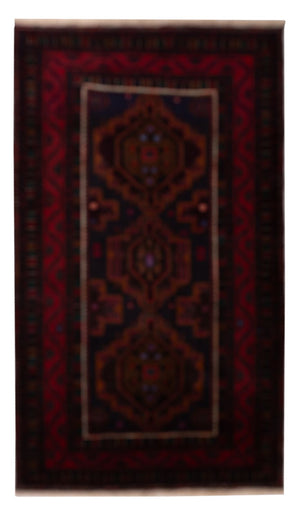 Løber Baluch-tæppe - 227 x 129 cm - mørkerød