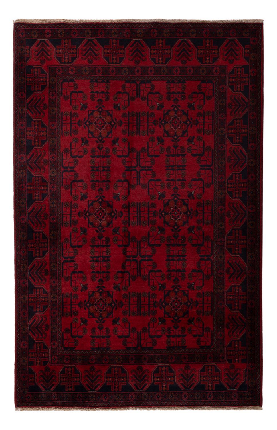 Afghansk tæppe - Kunduz - 201 x 129 cm - mørkerød