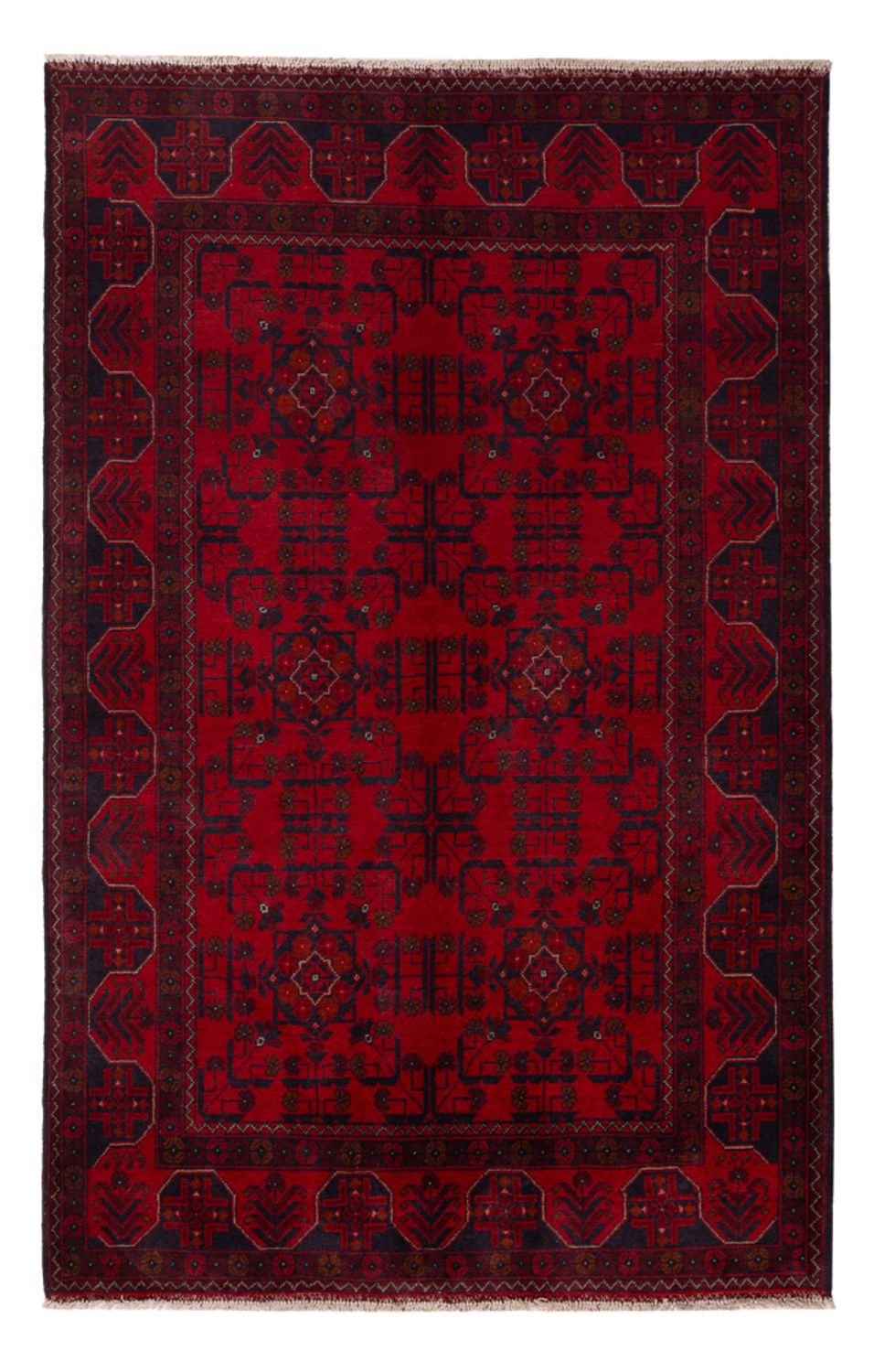 Afghansk tæppe - Kunduz - 201 x 126 cm - mørkerød