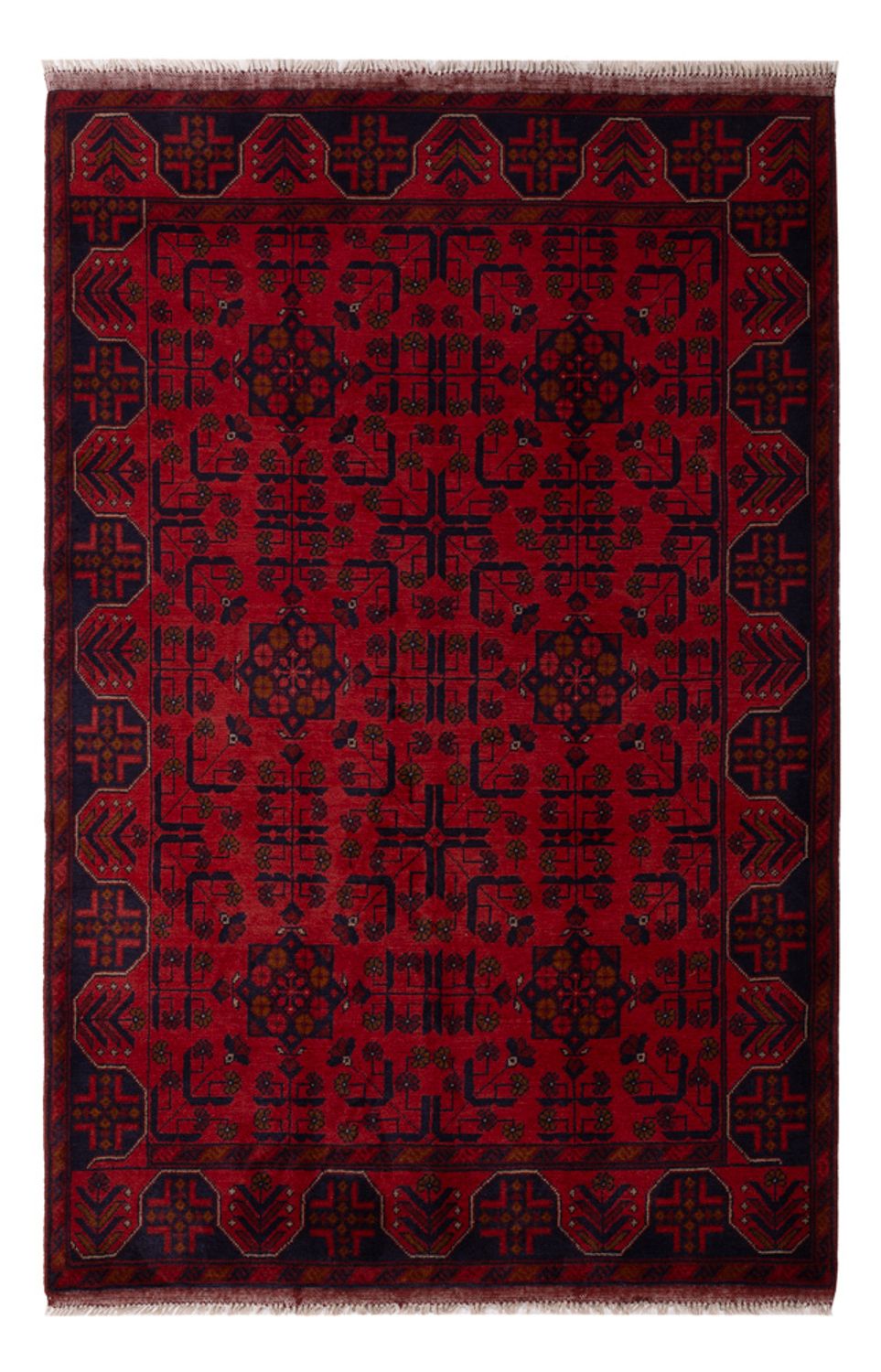 Afghansk tæppe - Kunduz - 196 x 130 cm - mørkerød
